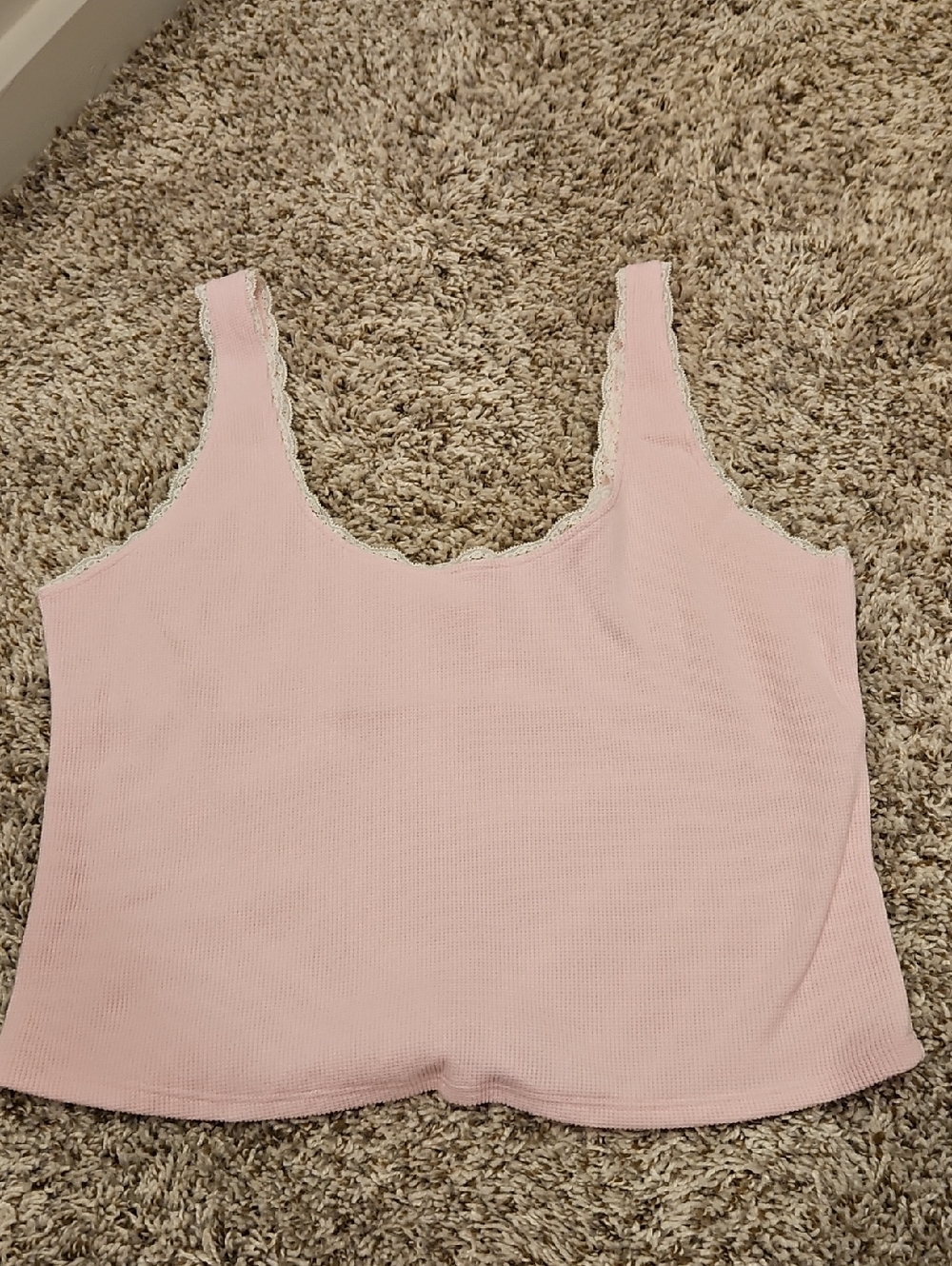 Gilly Hicks Light Pink Lace-Trim Ribbed Camisole